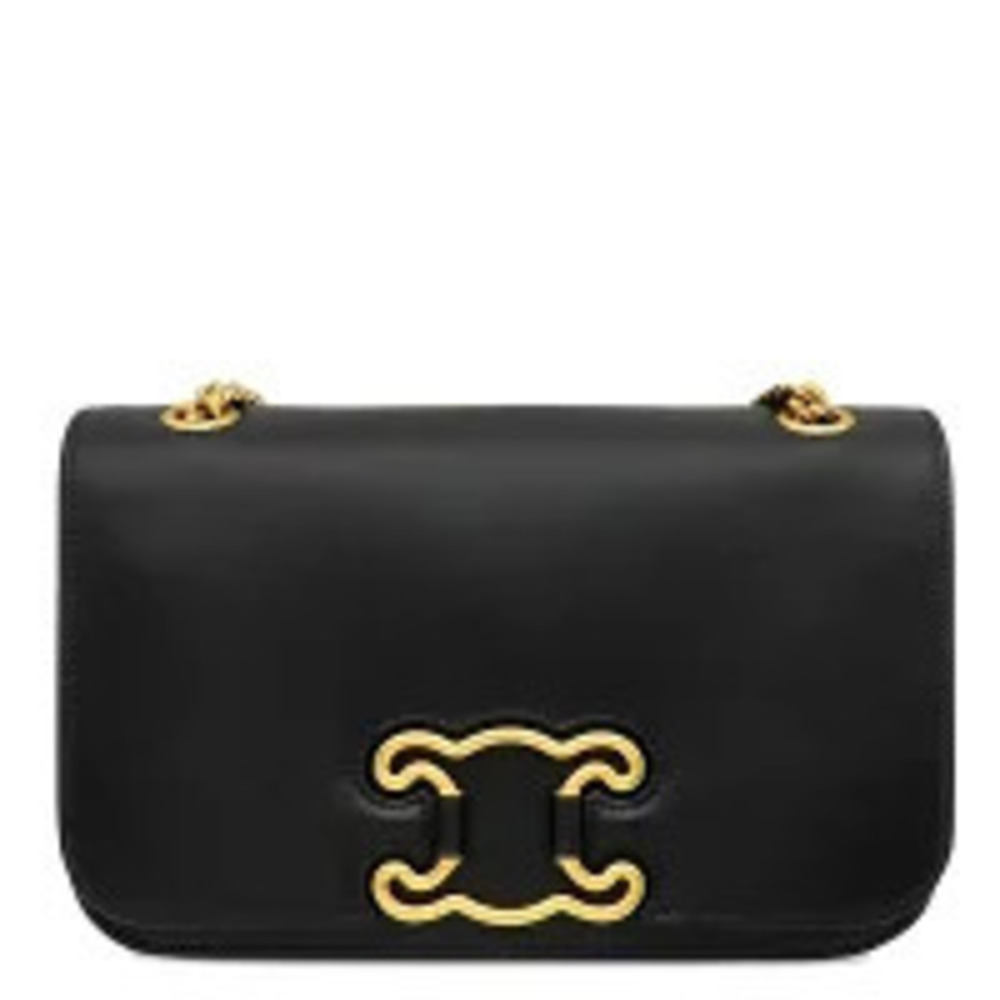 Celine Triomphe Frame Chain Shoulder Bag Leather Black